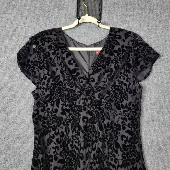 JM COLLECTION Black Burnout Velvet Babydoll Whimisigoth Long Maxi Dress SIZE 14 - Picture 4 of 13